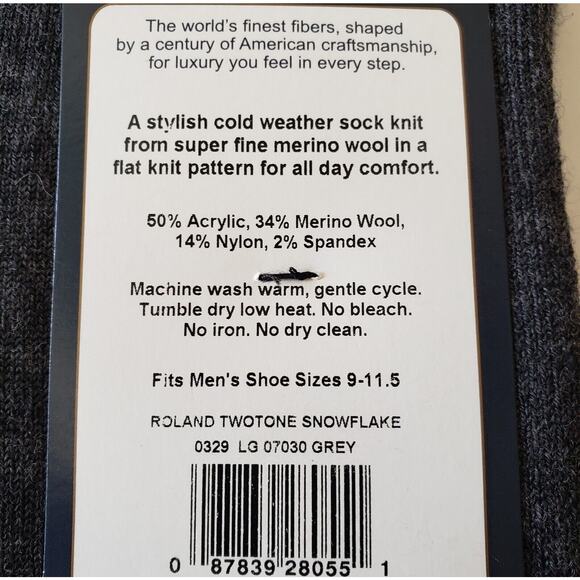 Charcoal Grey Snowflake Crew Socks 9-11.5 Merino Wool Blend Alchester Warm Cozy - Picture 3 of 3